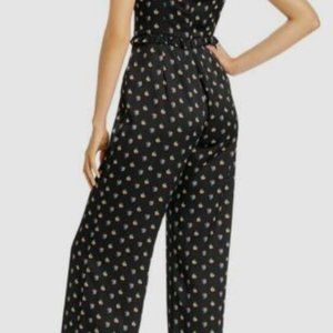 AQUA Star- Black Floral Prints Satin Jumpsuit Size S